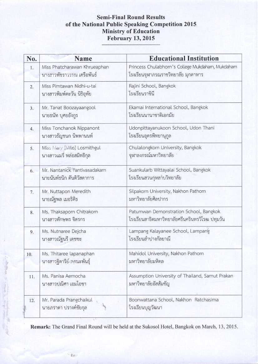 public speaking semi final 13 2 2558